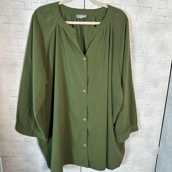 Catherine’s women blouse round collar button up V-neck feminine fall plus size ￼ - Picture 1 of 10